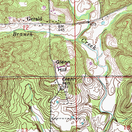 Topographic Map of Glenn Hill, IN