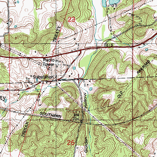 Topographic Map of Golden Hollow, IN