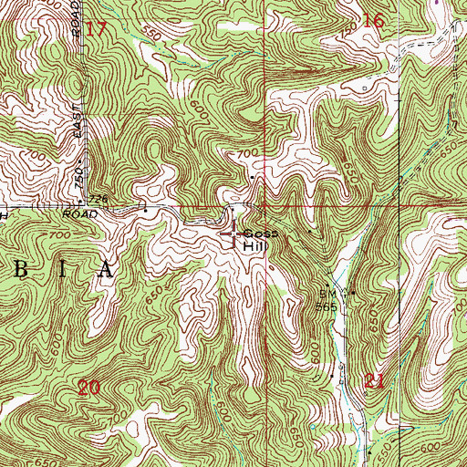 Topographic Map of Goss Hill, IN