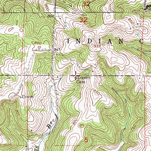 Topographic Map of Graves Cemetery, IN