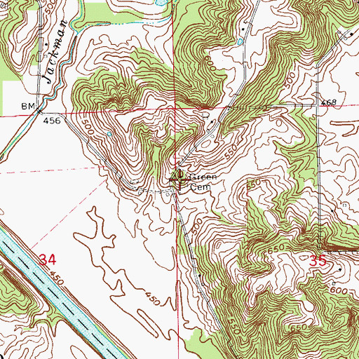 Topographic Map of Green Cemetery, IN