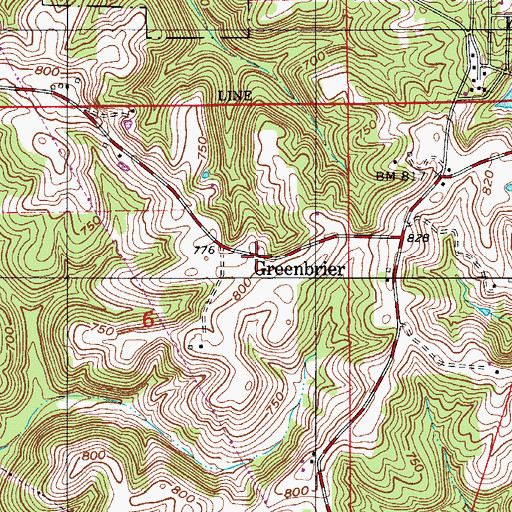 Topographic Map of Greenbrier, IN
