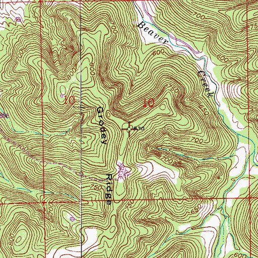 Topographic Map of Grodey Ridge, IN