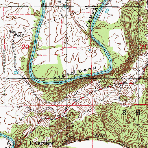 Topographic Map of Gyger Bend, IN