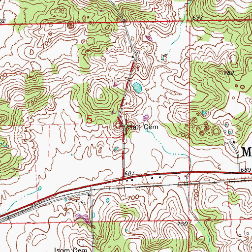 Topographic Map of Hall Cemetery, IN