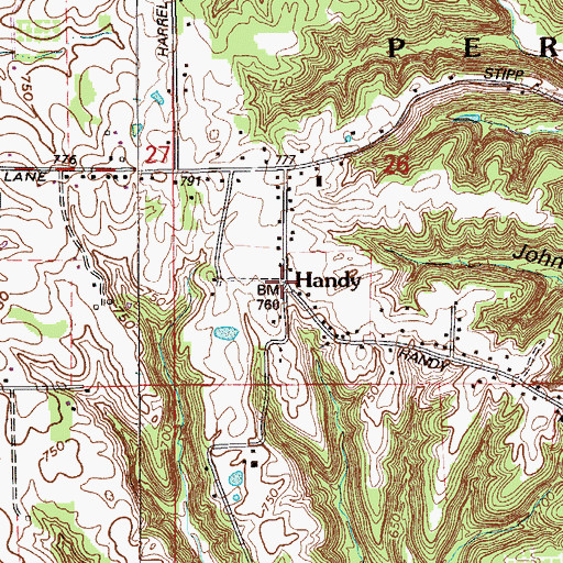 Topographic Map of Handy, IN