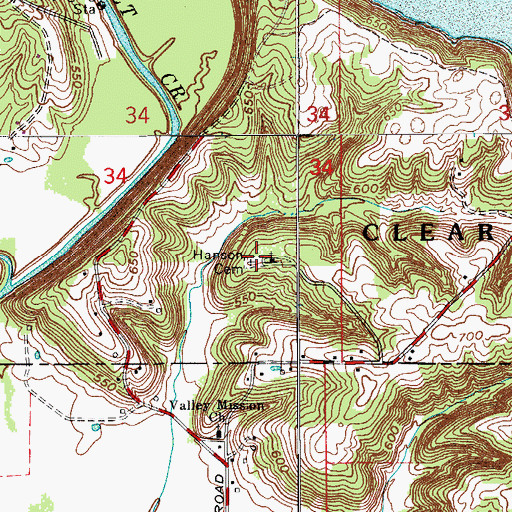 Topographic Map of Hanson Cemetery, IN