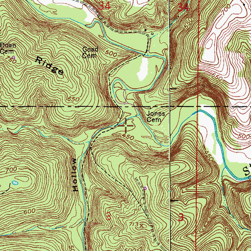 Topographic Map of Happy Hollow, IN