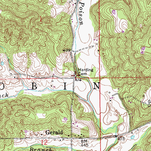 Topographic Map of Harding Cemetery, IN