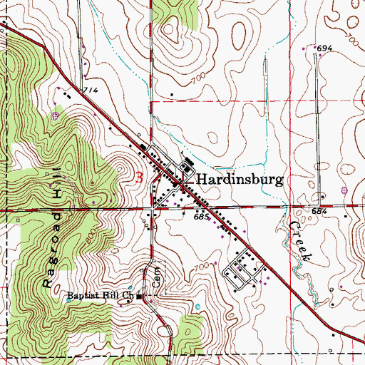 Topographic Map of Hardinsburg, IN