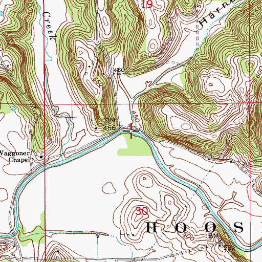 Topographic Map of Harner Hollow, IN