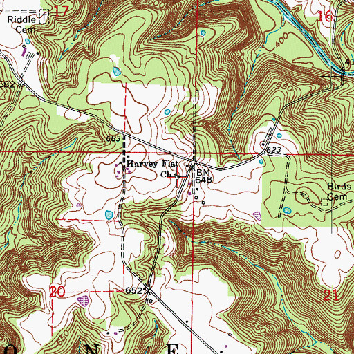 Topographic Map of Harvey Flat Church, IN