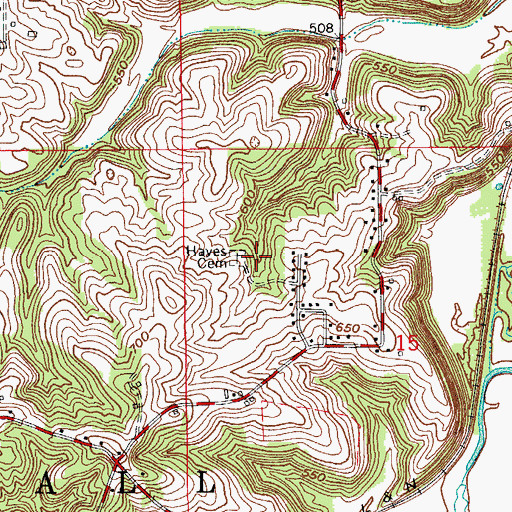 Topographic Map of Hayes Cemetery, IN