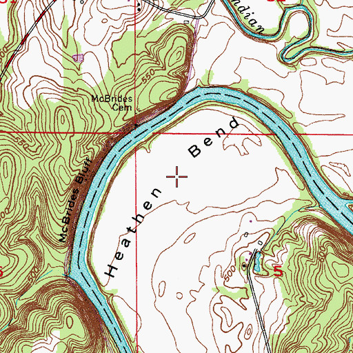 Topographic Map of Heathen Bend, IN