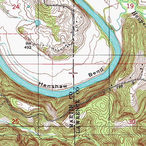 Topographic Map of Henshaw Bend, IN