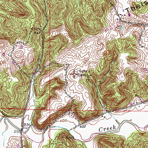 Topographic Map of Hicks Cemetery, IN