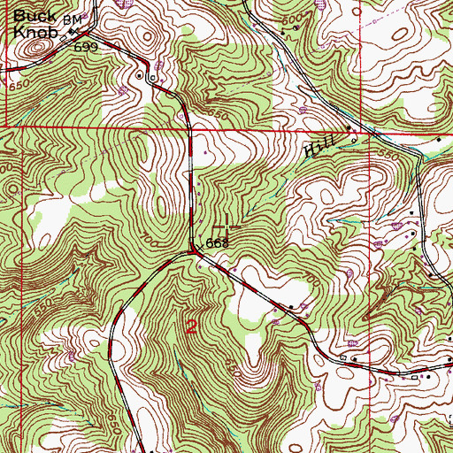 Topographic Map of Hill Branch, IN
