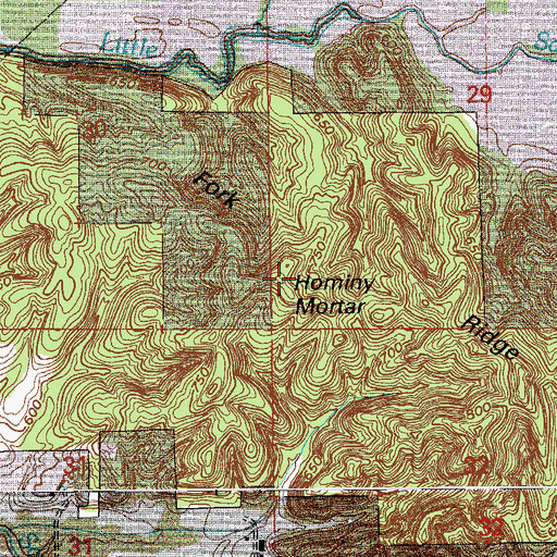 Topographic Map of Hominy Mortar, IN