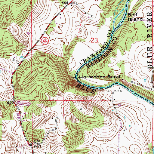 Topographic Map of Horseshoe Bend, IN
