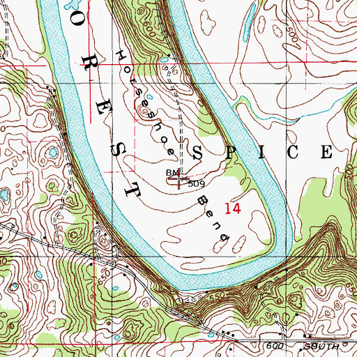 Topographic Map of Horseshoe Bend, IN