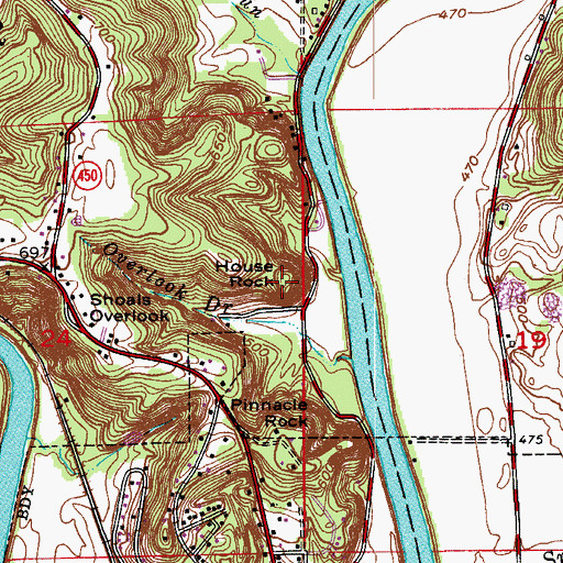 Topographic Map of House Rock, IN