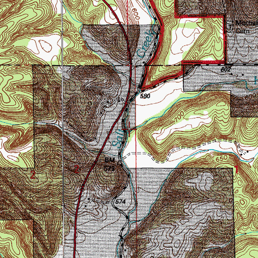 Topographic Map of Hunter Creek, IN