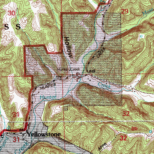 Topographic Map of Hunter Creek Church, IN