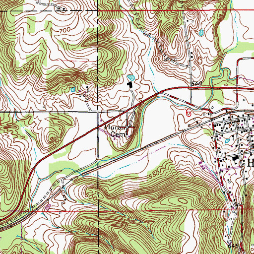 Topographic Map of Huron Cemetery, IN