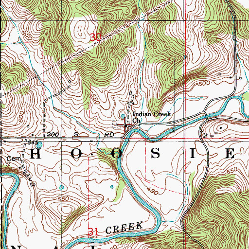 Topographic Map of Indian Creek Church, IN