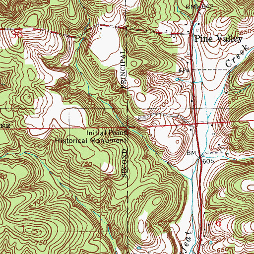Topographic Map of Inital Point Historical Monument, IN