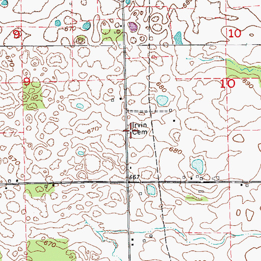 Topographic Map of Irvin Cemetery, IN