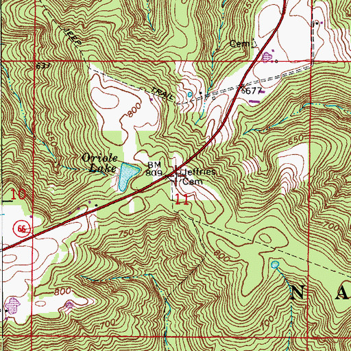 Topographic Map of Jeffries Cemetery, IN