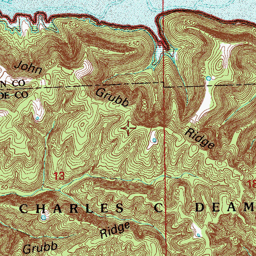 Topographic Map of John Grubb Ridge, IN
