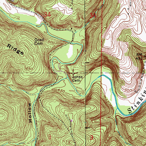 Topographic Map of Jones Cemetery, IN