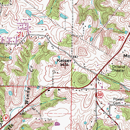 Topographic Map of Keiser Hill, IN