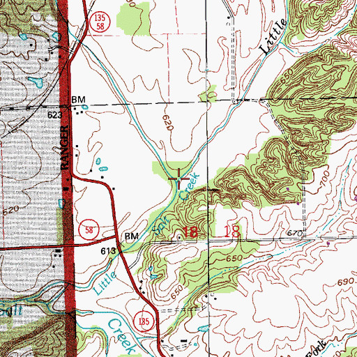 Topographic Map of Kiper Creek, IN