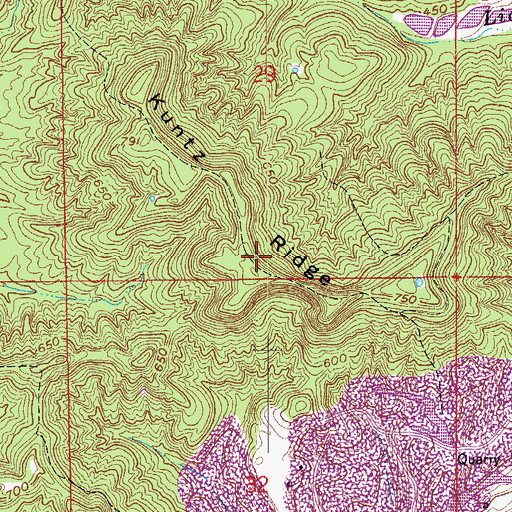 Topographic Map of Kuntz Ridge, IN