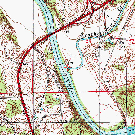 Topographic Map of Leatherwood Creek, IN