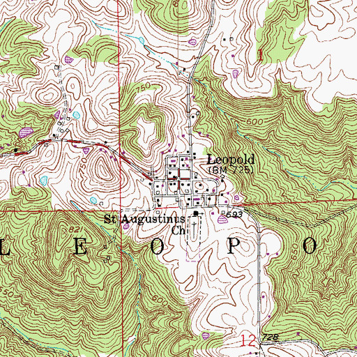 Topographic Map of Leopold, IN