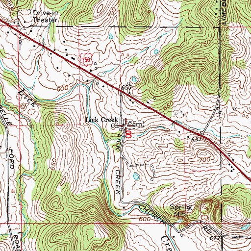 Topographic Map of Lick Creek Church, IN
