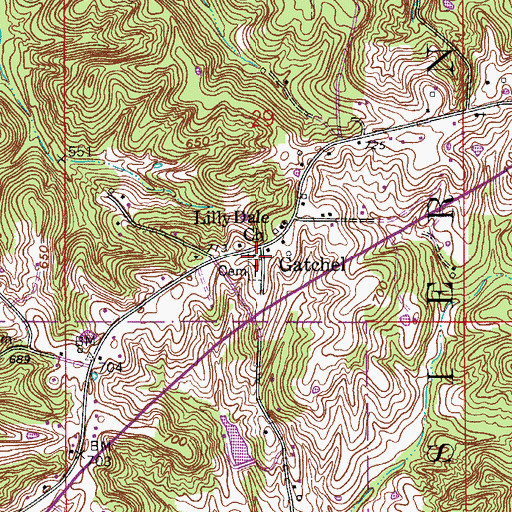 Topographic Map of Lilly Dale Church, IN