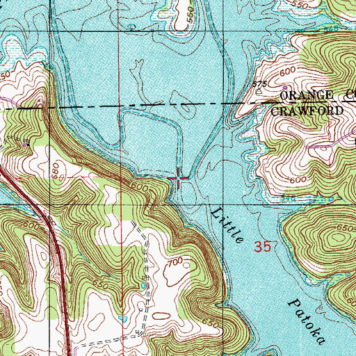 Topographic Map of Little Patoka River, IN