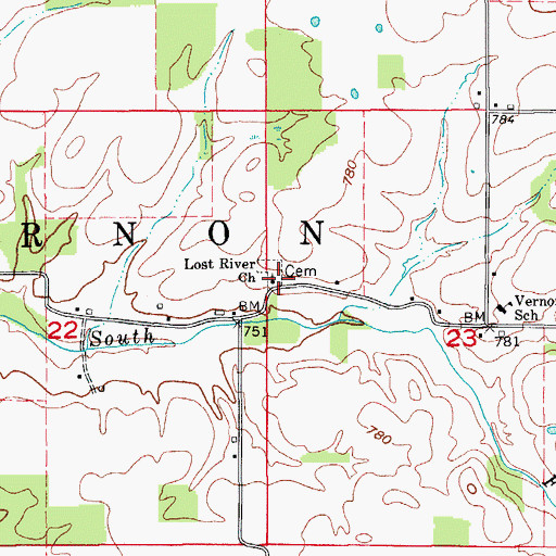 Topographic Map of Lost River Church, IN