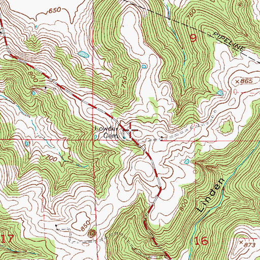 Topographic Map of Lowder Cemetery, IN