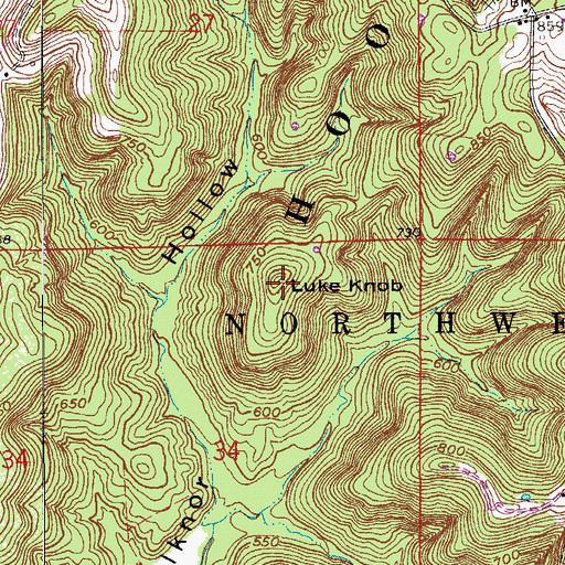 Topographic Map of Luke Knob, IN