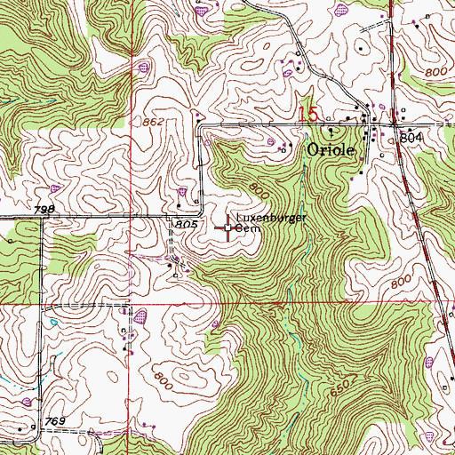 Topographic Map of Luxenburger Cemetery, IN