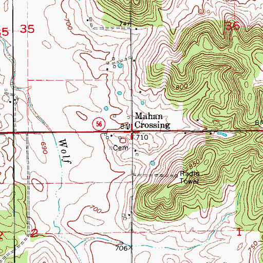 Topographic Map of Mahan Crossing, IN