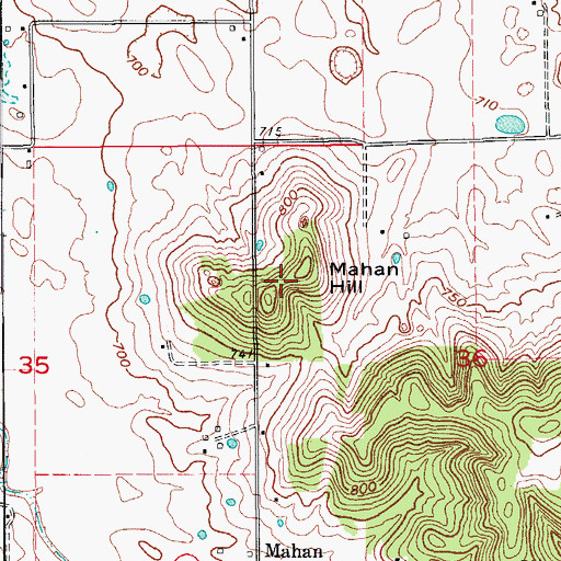 Topographic Map of Mahan Hill, IN