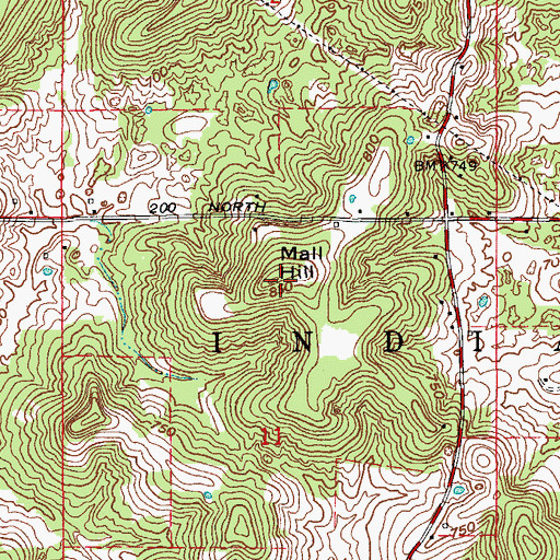Topographic Map of Mall Hill, IN