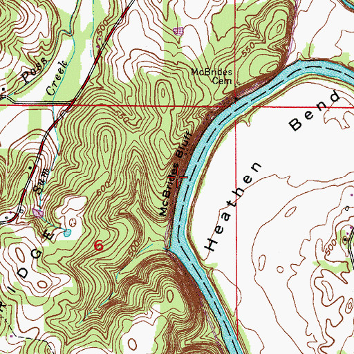 Topographic Map of McBrides Bluff, IN